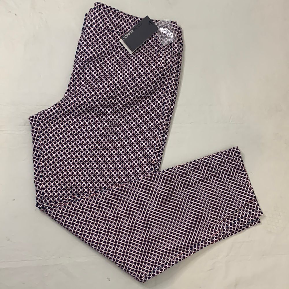 Donna Ricco New York Size 14 Orange Navy Cream Dress Casual Summer Slack Pants